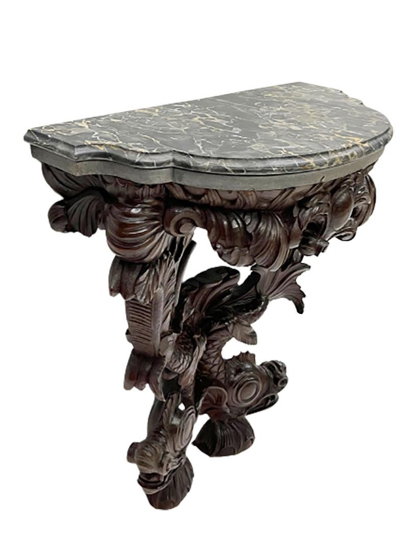 European 18th-19th Century Dolphin Console Table with Marble Top For Sale