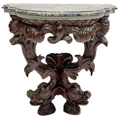 Antique 18th-19th Century Dolphin Console Table with Marble Top