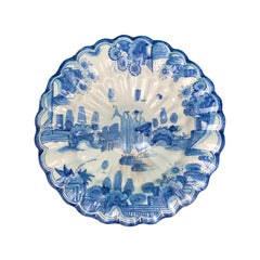 unmarked delft pottery 18th-19th Century Dutch Delft Blue and White Plate with Scalloped Edge, Unmarked