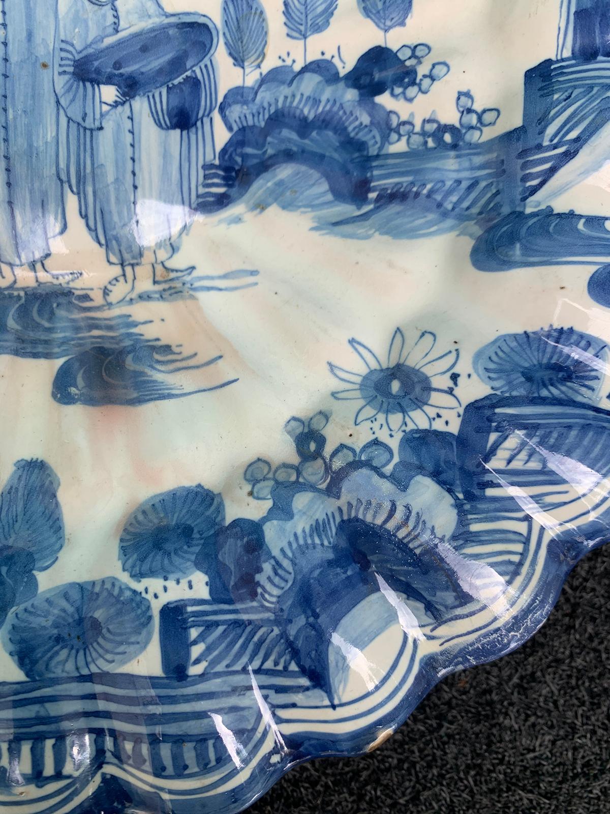 18th-19th Century Dutch Delft Blue and White Plate with Scalloped Edge, Unmarked 1