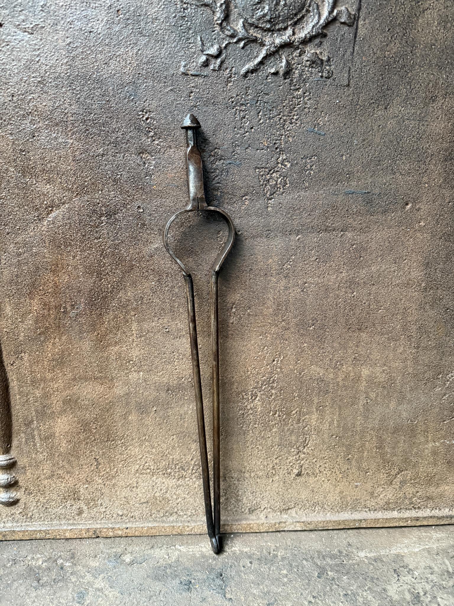 Forged 18th-19th Century Dutch Fire Tongs, Louis XV Period For Sale