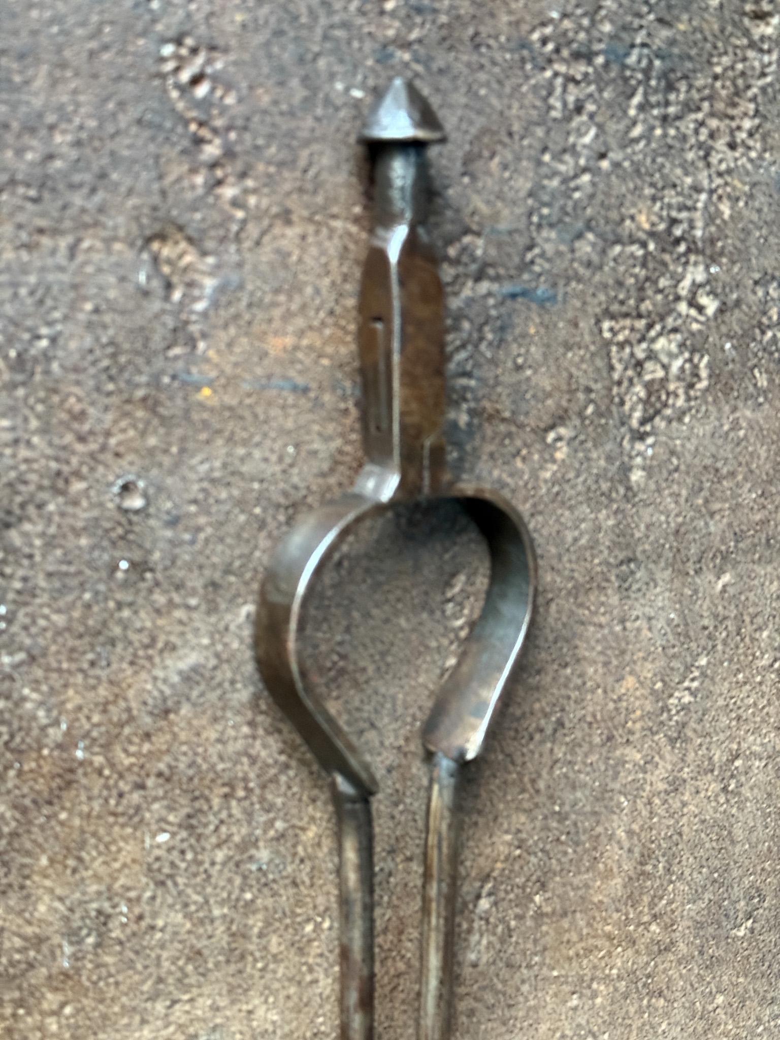 Wrought Iron 18th-19th Century Dutch Fire Tongs, Louis XV Period For Sale