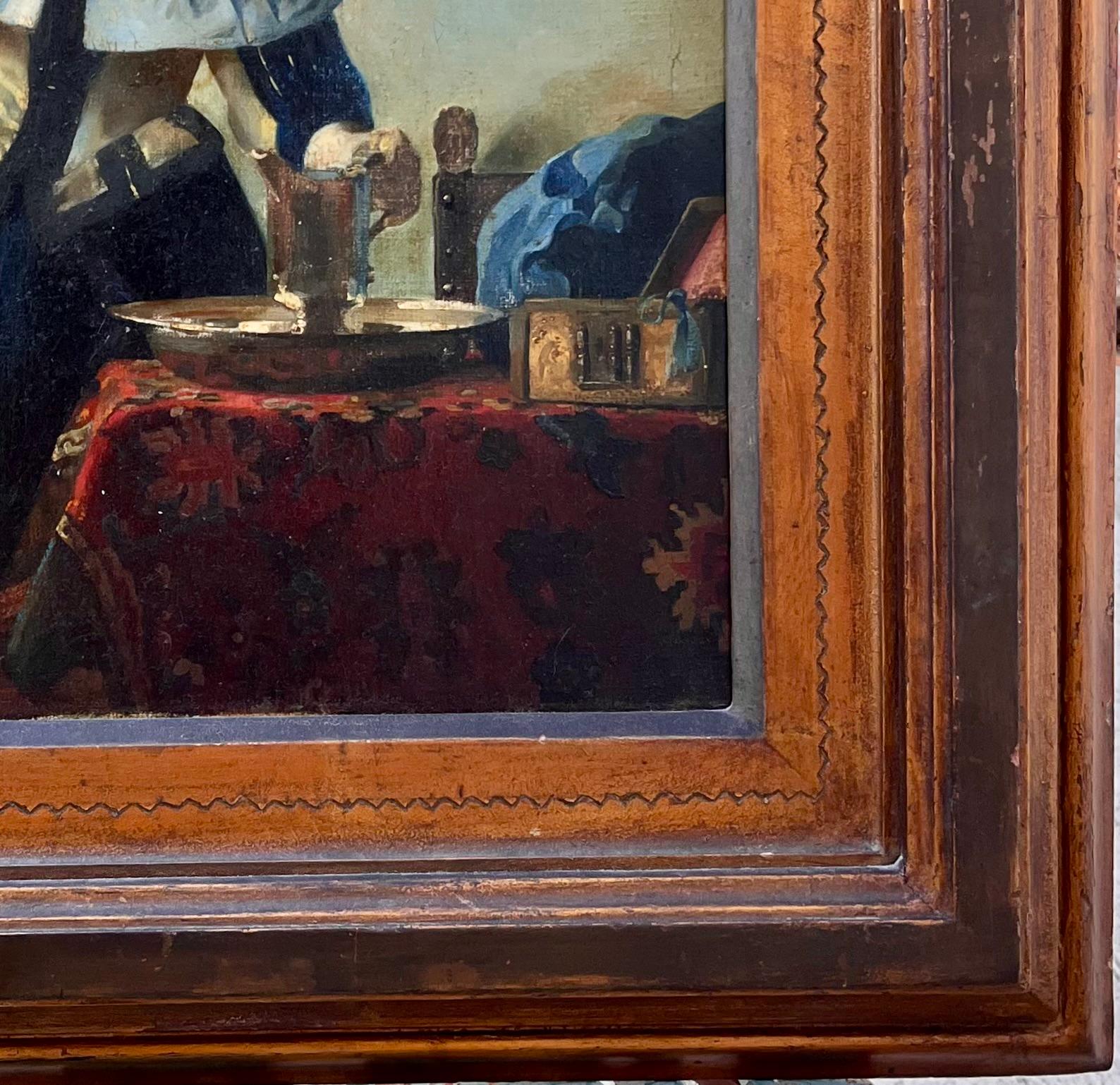 Peinture hollandaise du 18e/19e siècle à l'huile sur toile d'après Johannes Vermeer

Peinture ancienne d'après le célèbre motif,  