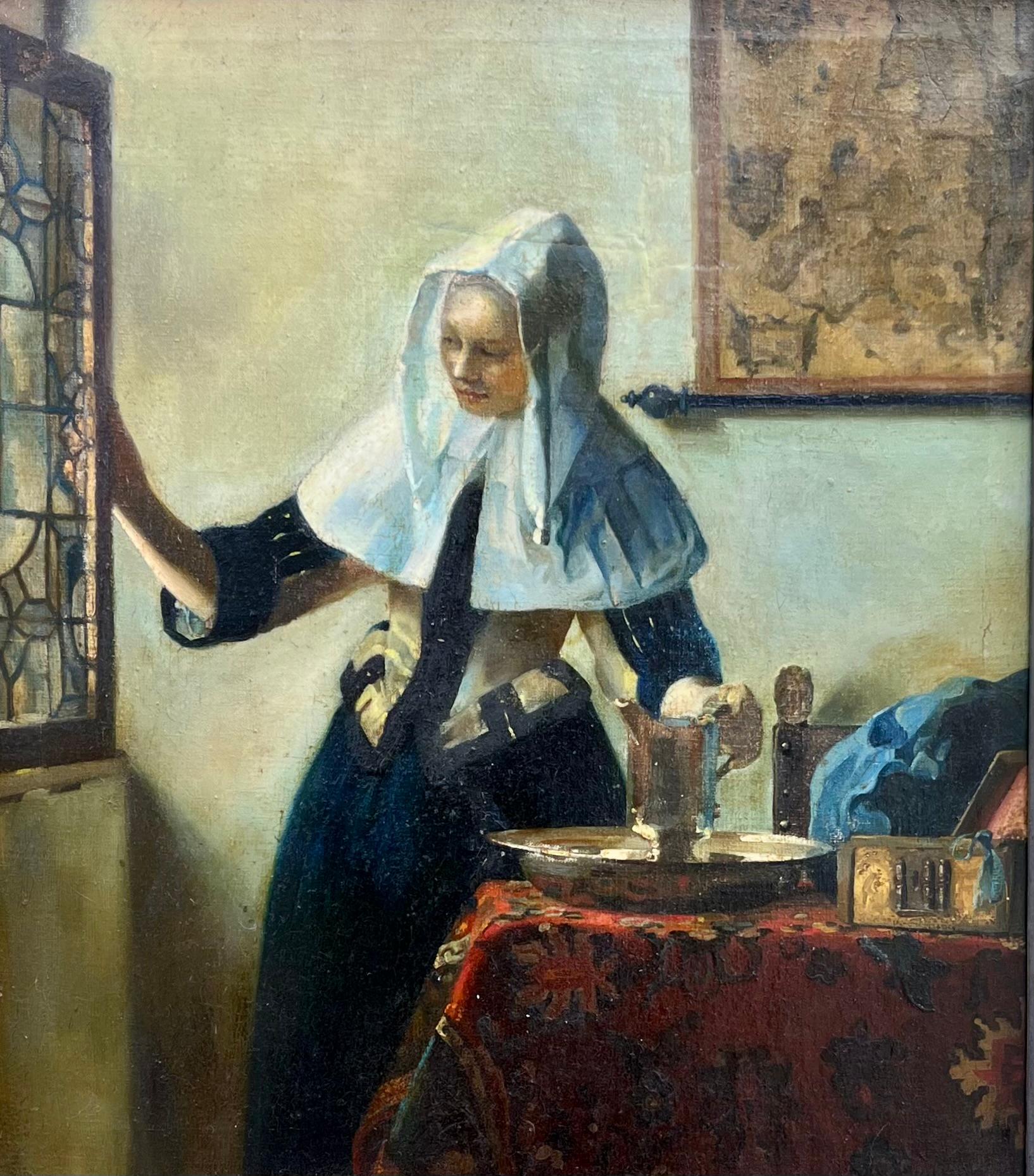 Peint à la main Peinture hollandaise du 18e/19e siècle à l'huile sur toile d'après Johannes Vermeer en vente