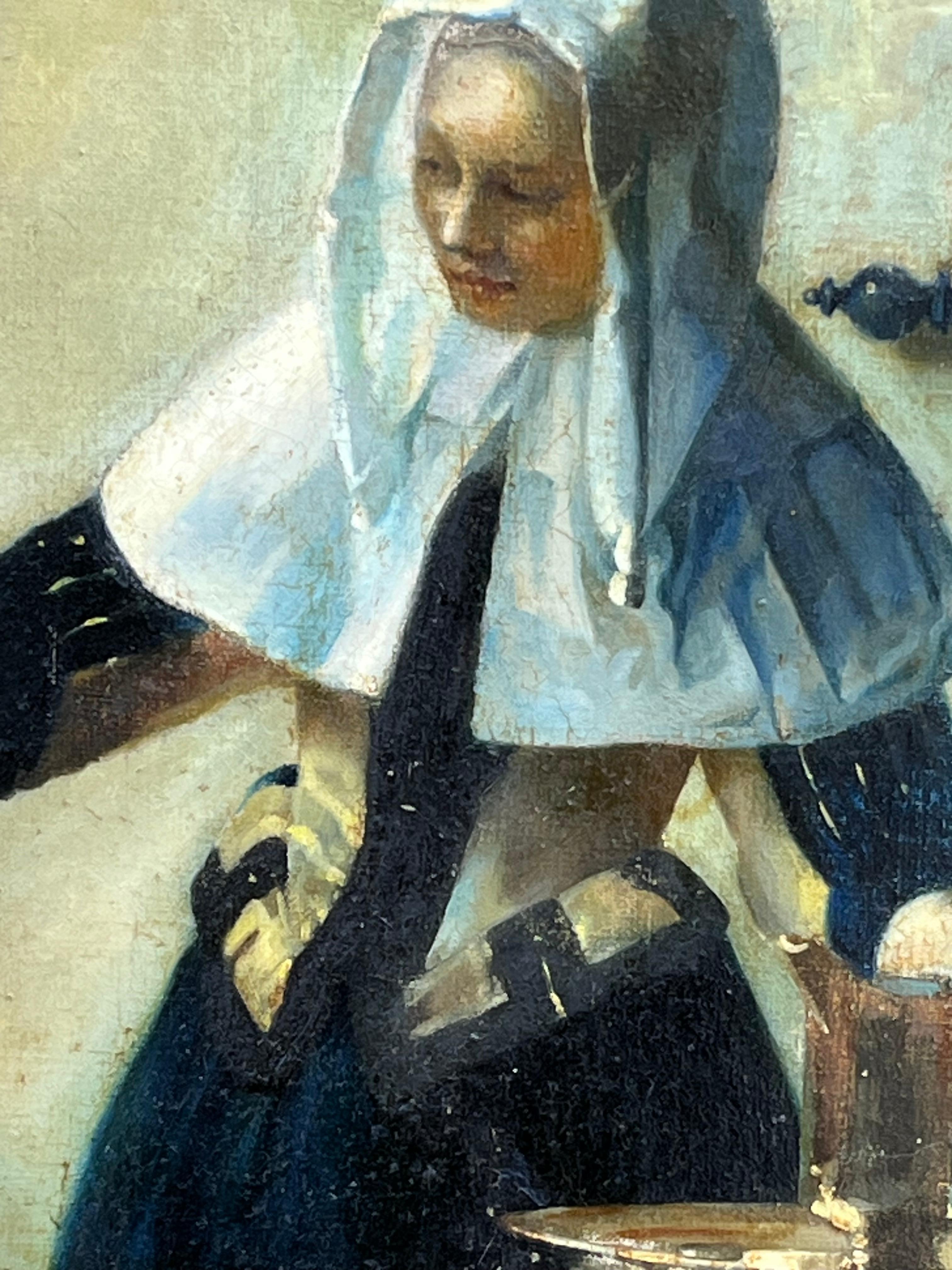 XVIIIe siècle Peinture hollandaise du 18e/19e siècle à l'huile sur toile d'après Johannes Vermeer en vente