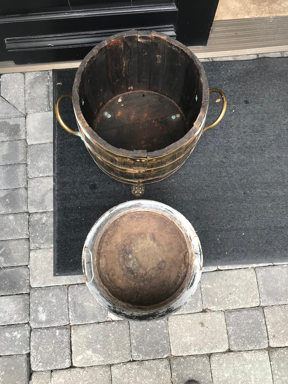 18th-19th century English brass bound wooden bucket.