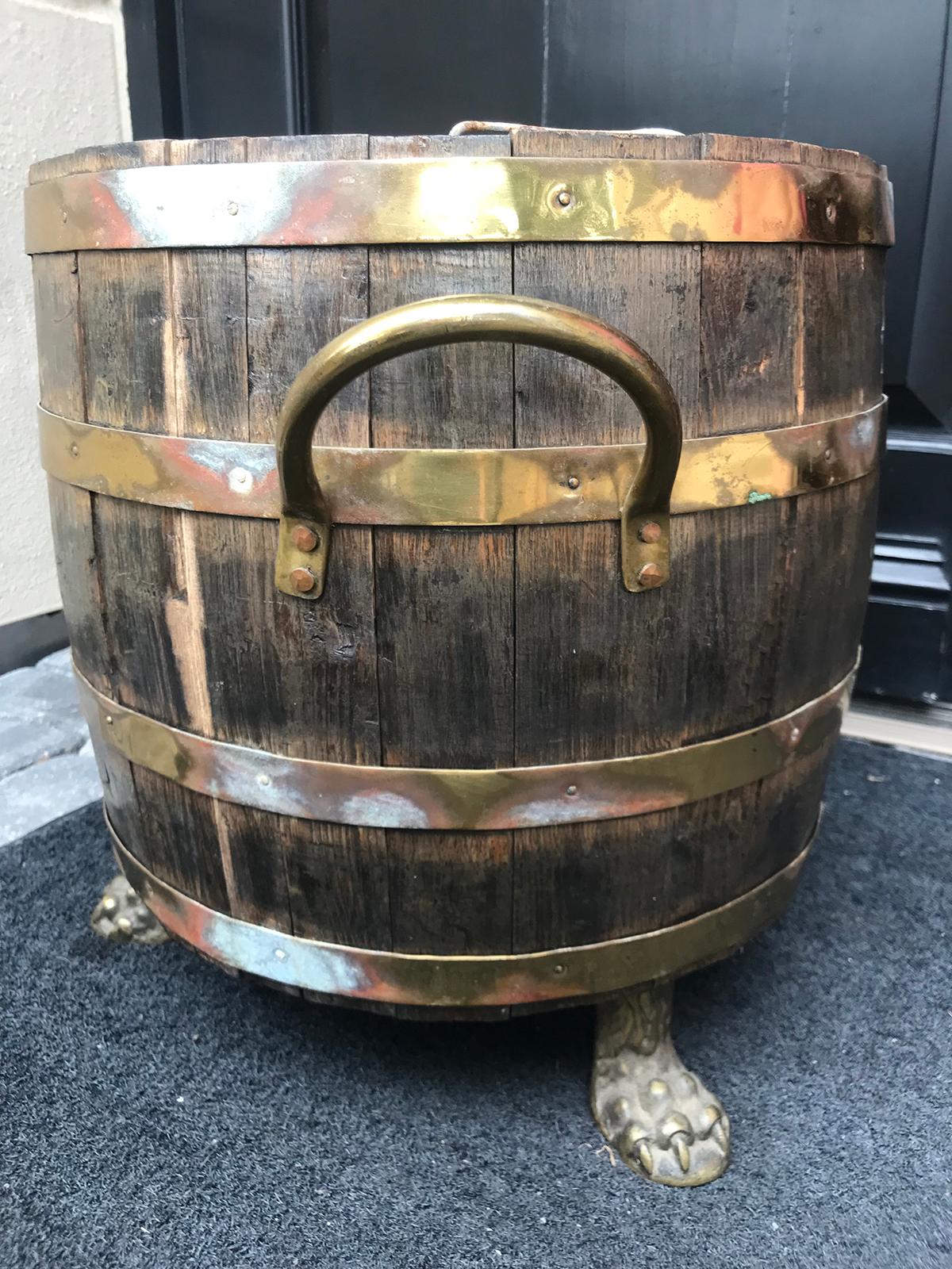 18th Century 18th-19th Century English Brass Bound Wooden Bucket