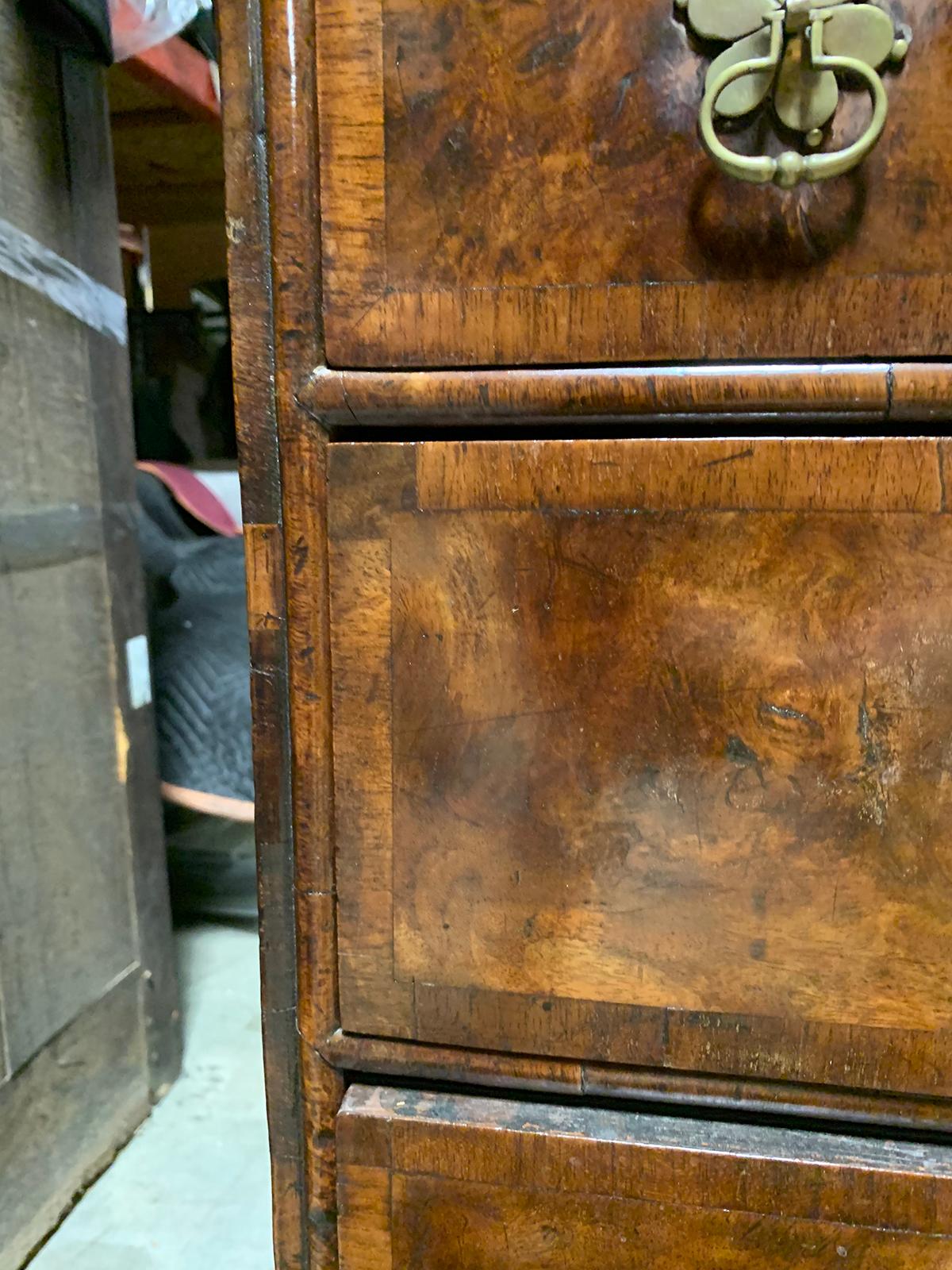 18th-19th Century English Burled Walnut Five-Drawer Chest, Original Hardware 9