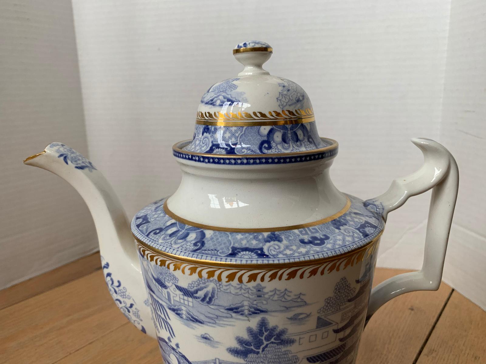 18th Century 18th-19th Century English Coalport Blue and White Porcelain Teapot, Unmarked For Sale