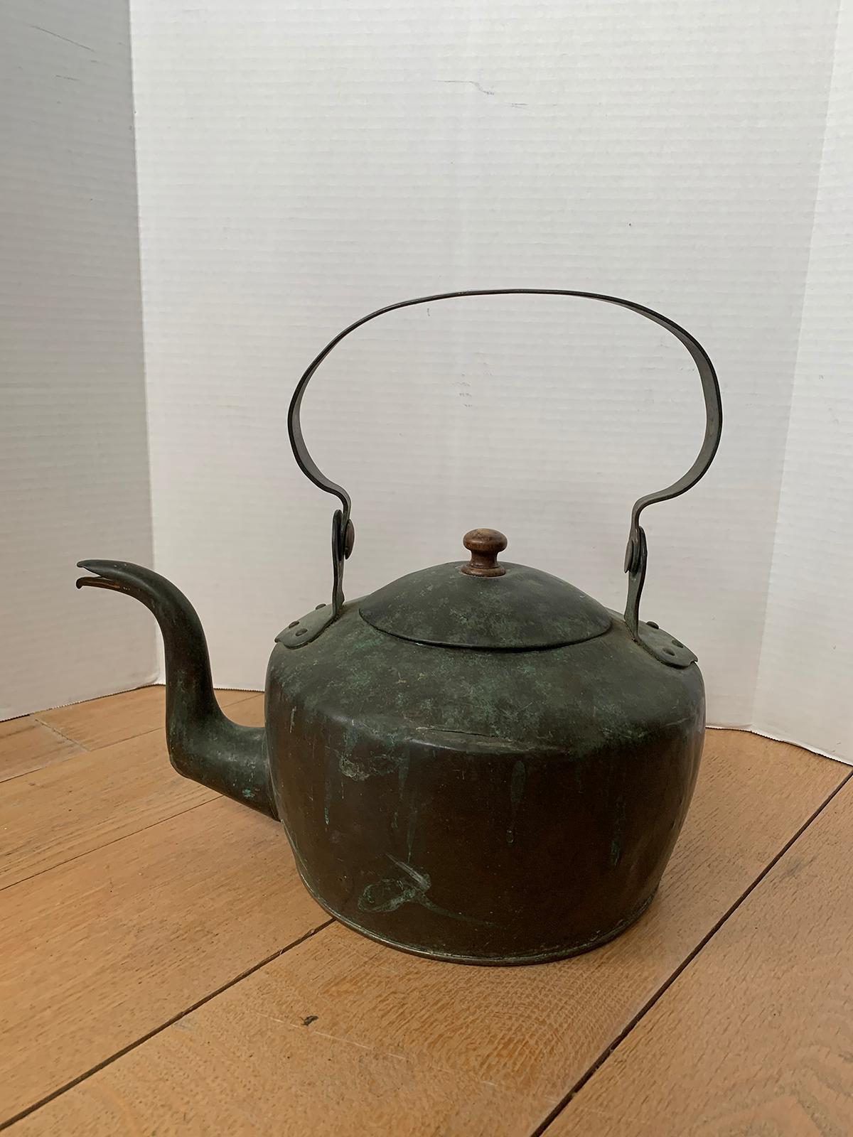 18th-19th century English copper verdigris tea kettle.