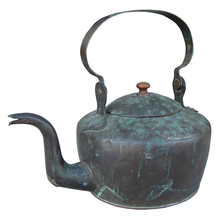 18th19th Century English Copper Verdigris Tea Kettle at 1stDibs