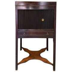 18th-19th Century English Flamed Mahogany & Parquetry Tambour Door Bedside Table