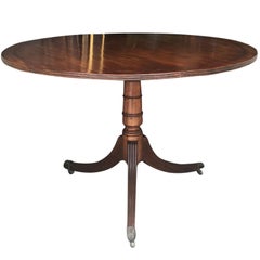 18th-19th Century English George III Round Mahogany Table, Brass Inlay