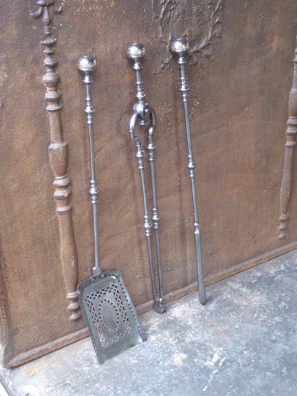 Decorated English Georgian Fireplace Tool Set or Fire Irons, Late 18th Century 4