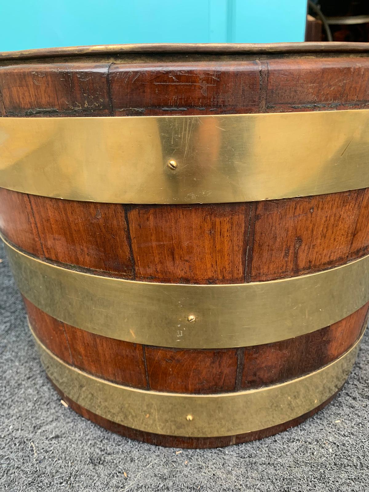18th-19th Century English Navette Form Brass Bound Peat Bucket 6