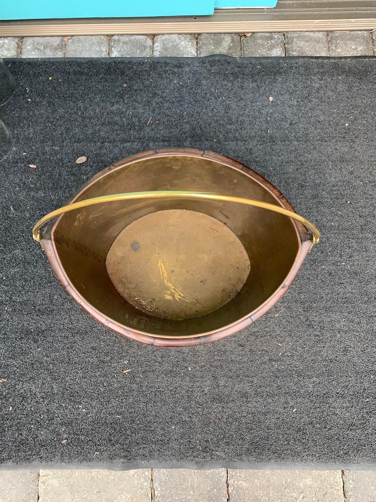 18th-19th Century English Navette Form Brass Bound Peat Bucket 8