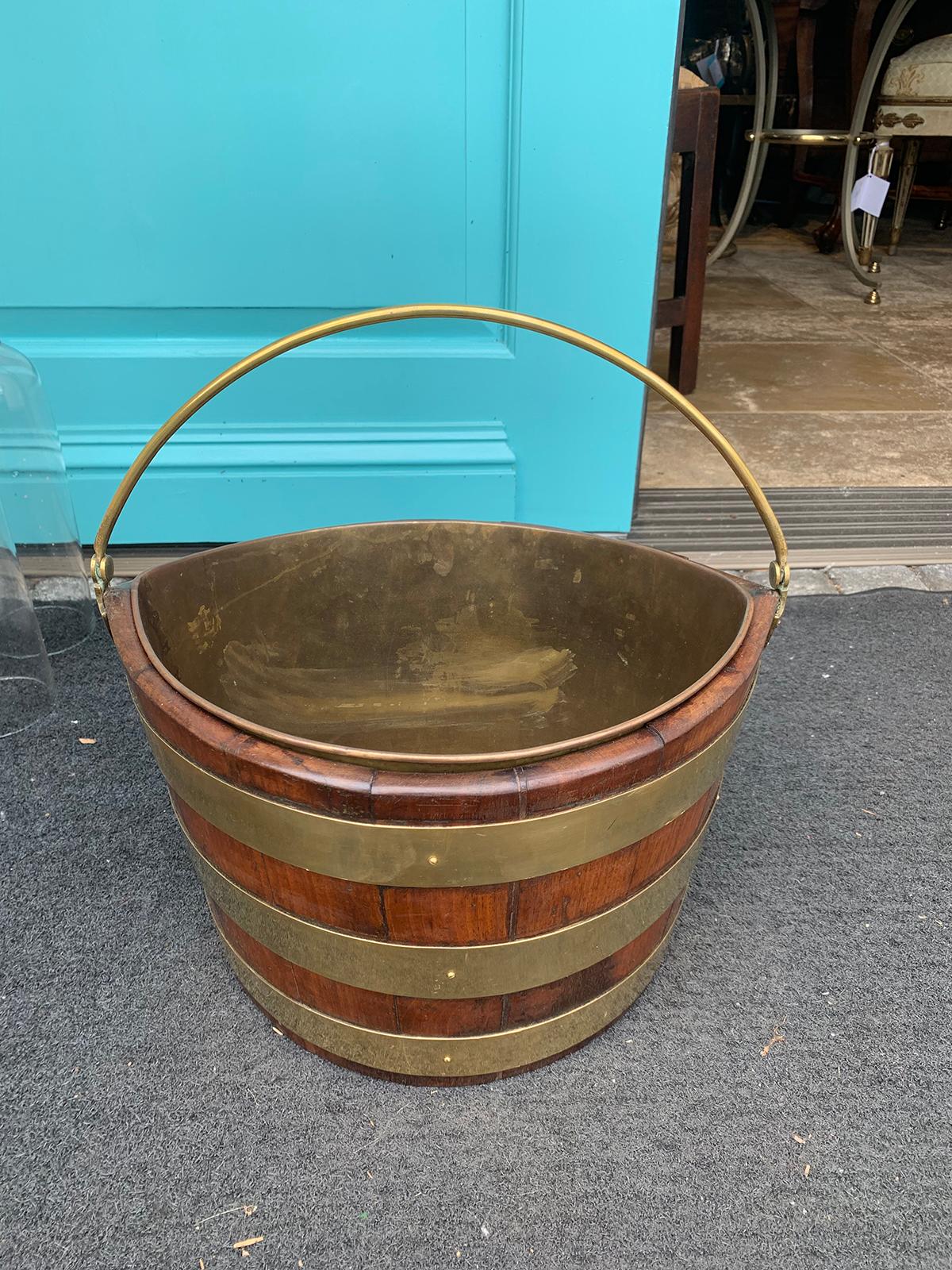 18th-19th Century English Navette Form Brass Bound Peat Bucket 9