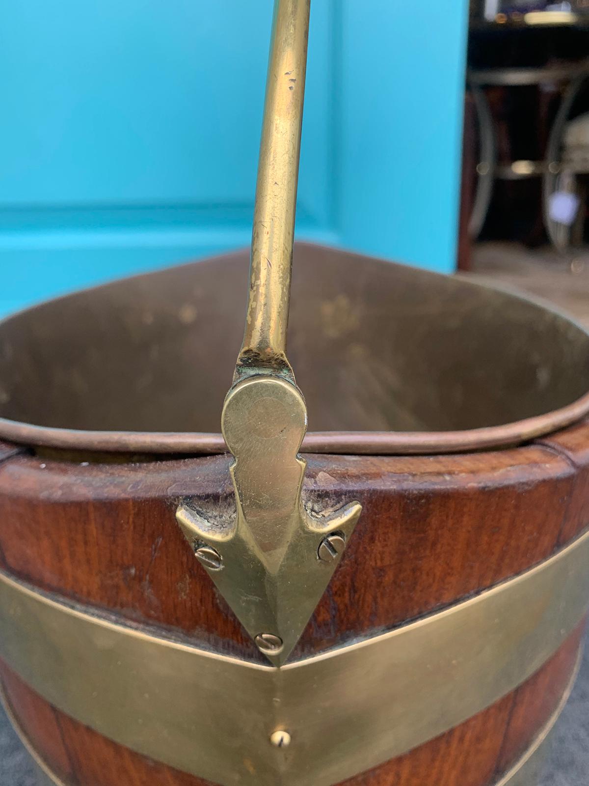 18th-19th Century English Navette Form Brass Bound Peat Bucket 1