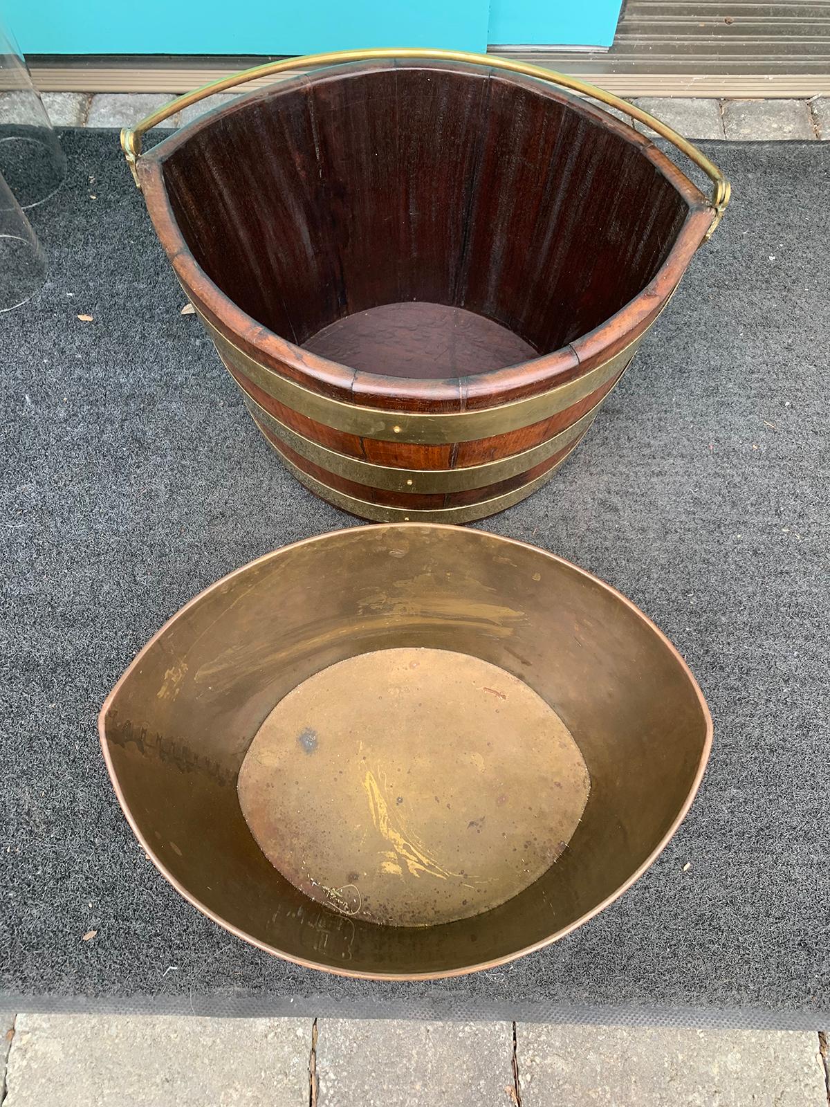 18th-19th Century English Navette Form Brass Bound Peat Bucket 3