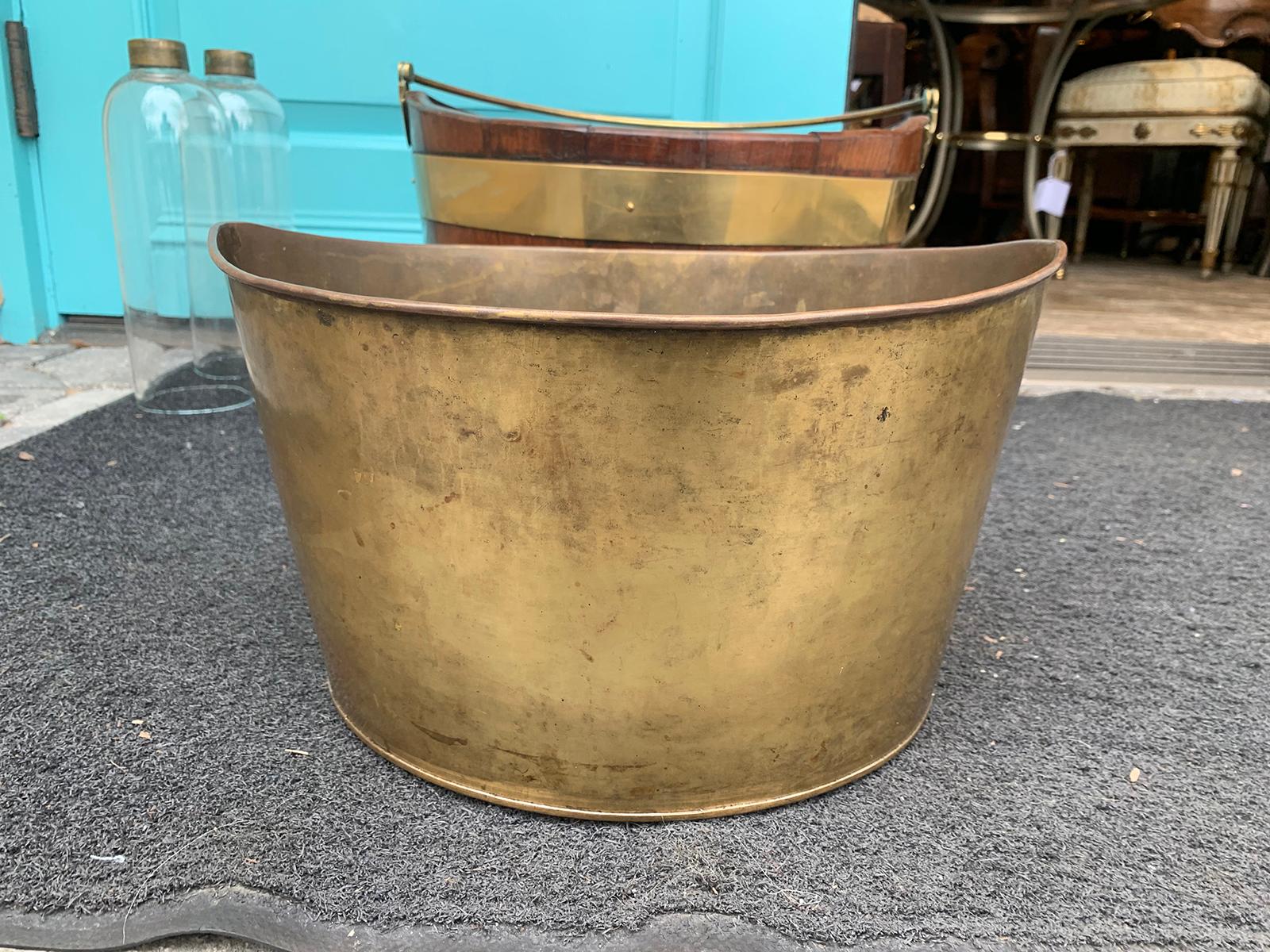 18th-19th Century English Navette Form Brass Bound Peat Bucket 4