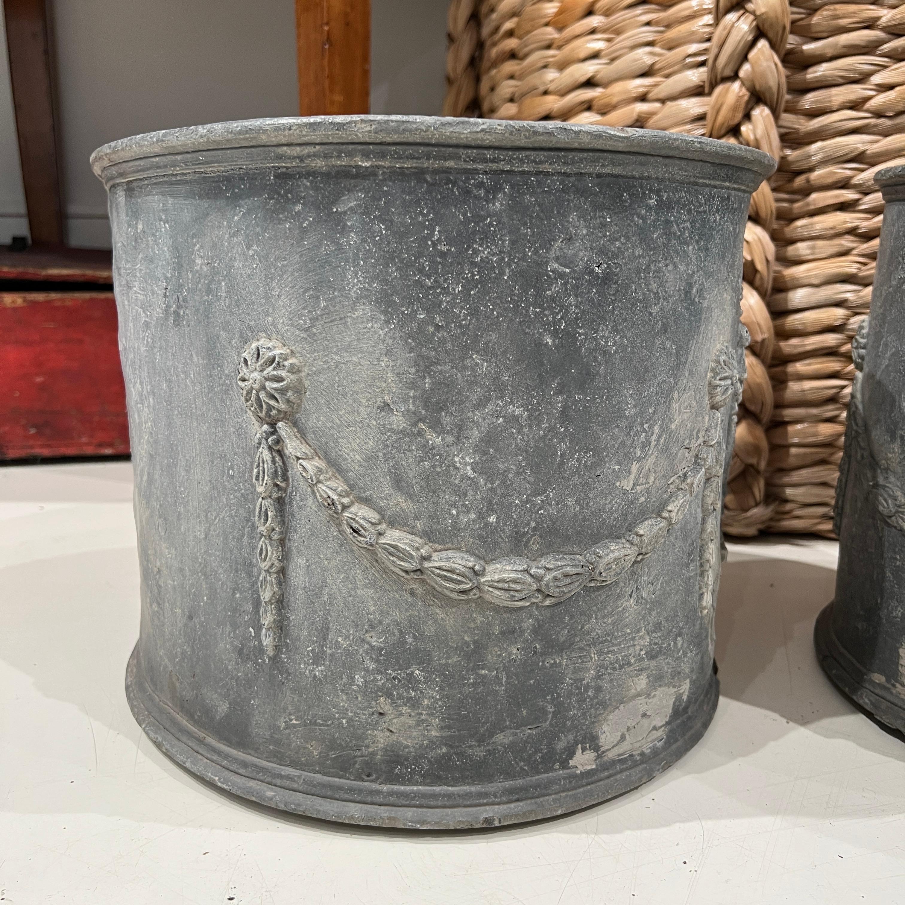 18th/19th Century English Pair of Lead Planters w/Amphorae & Garland Relief For Sale 3
