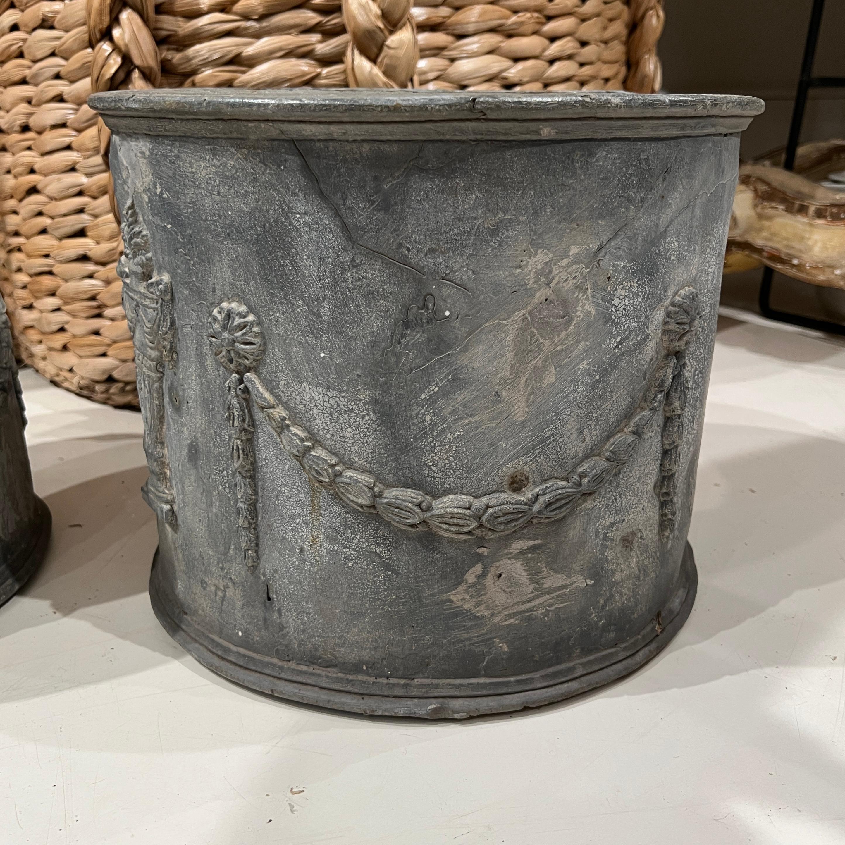 18th/19th Century English Pair of Lead Planters w/Amphorae & Garland Relief For Sale 5