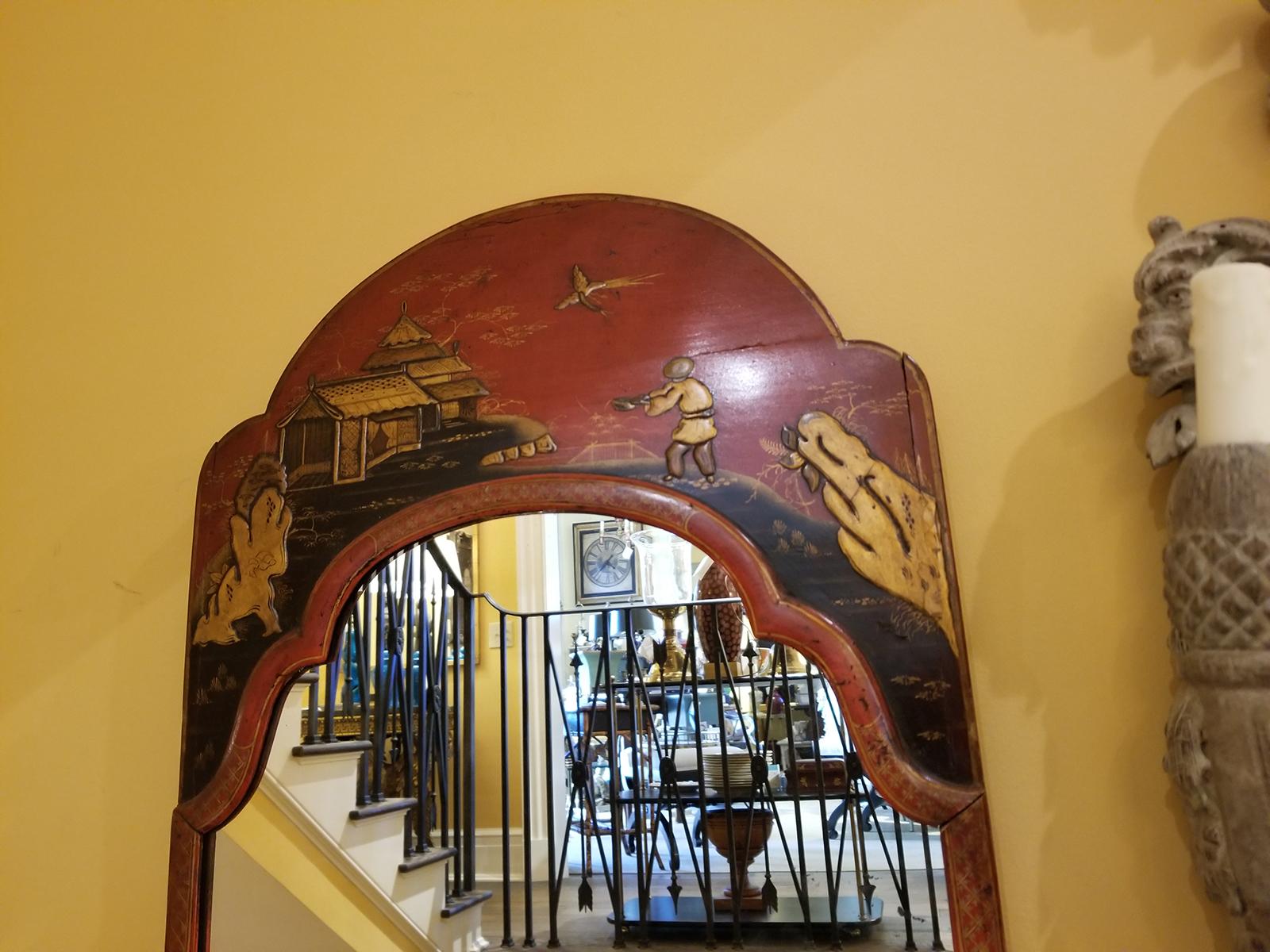 18th-19th Century English Red Chinoiserie Mirror In Good Condition For Sale In Atlanta, GA