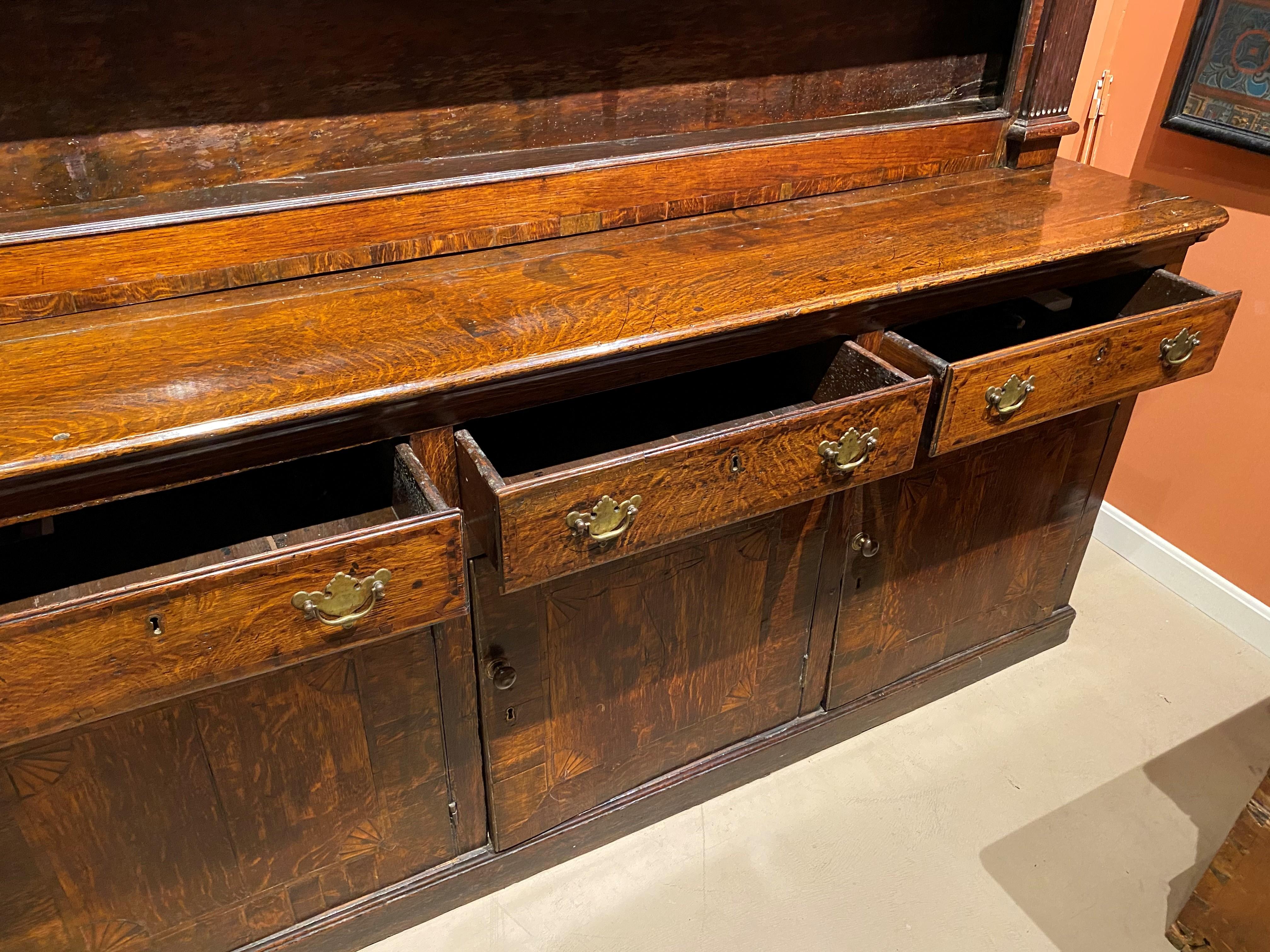 18th/19th Century English Two Part Inlaid Oak Welsh Cupboard or Dresser 3