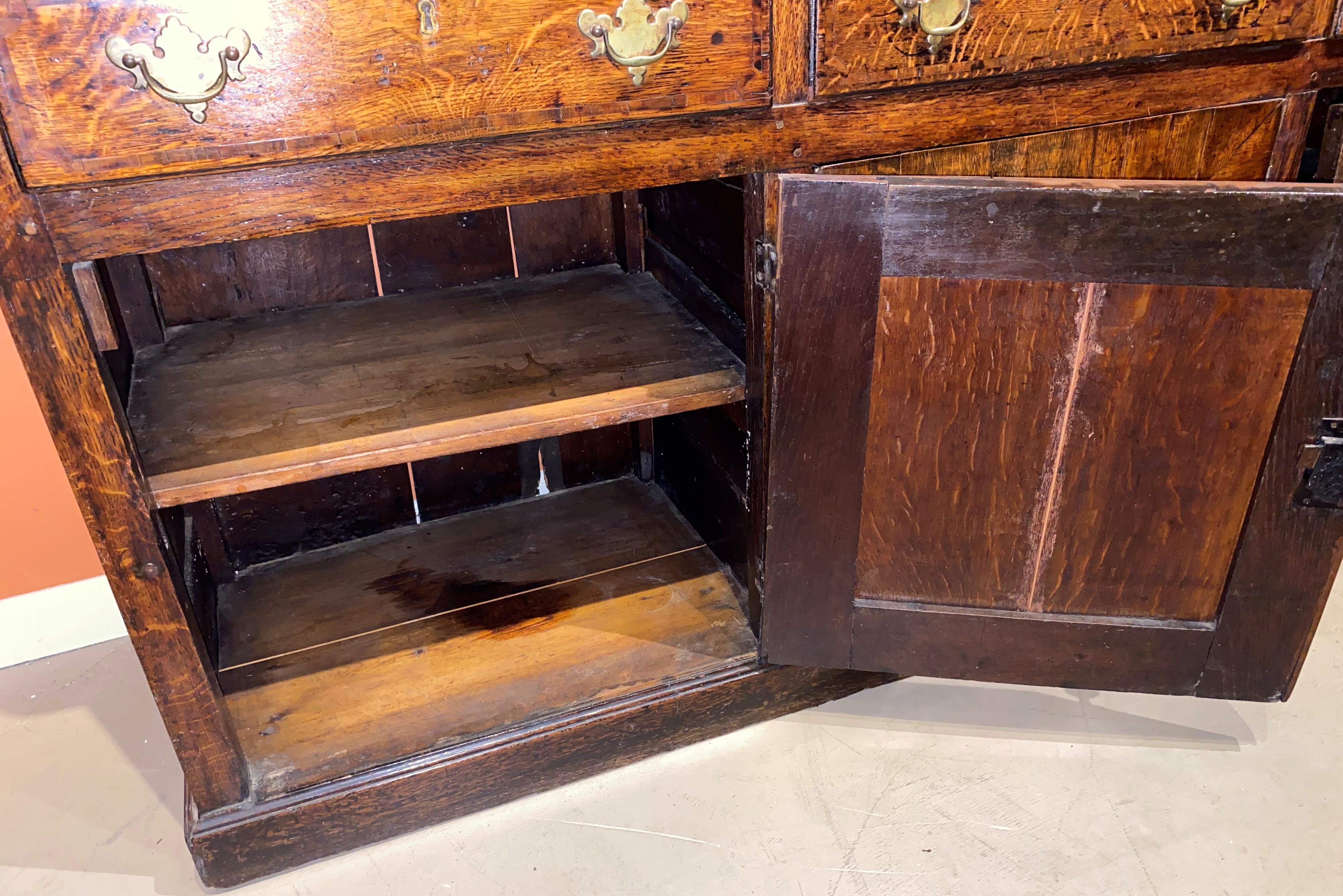 18th/19th Century English Two Part Inlaid Oak Welsh Cupboard or Dresser 6