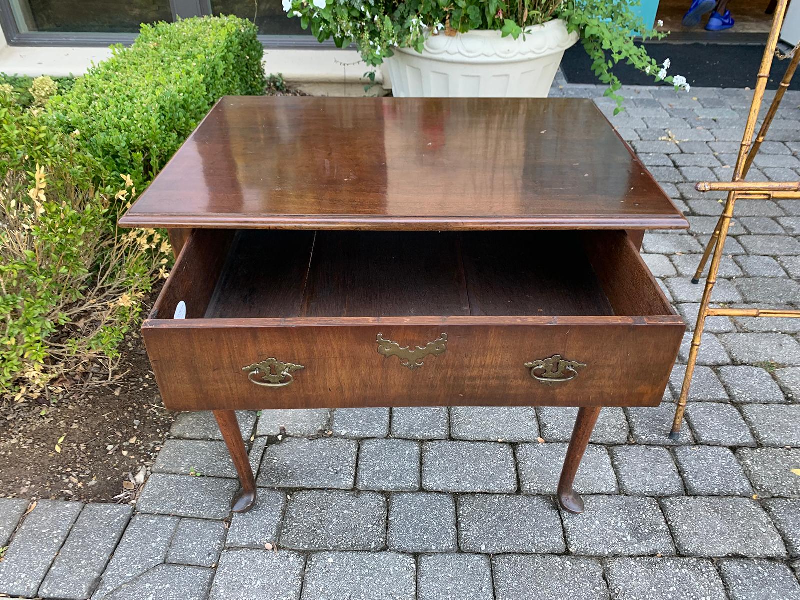 18th-19th Century English Walnut Table with Single Drawer 4