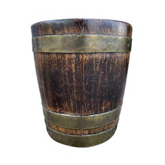 18th-19th Century English Wood and Brass Bucket / Planter