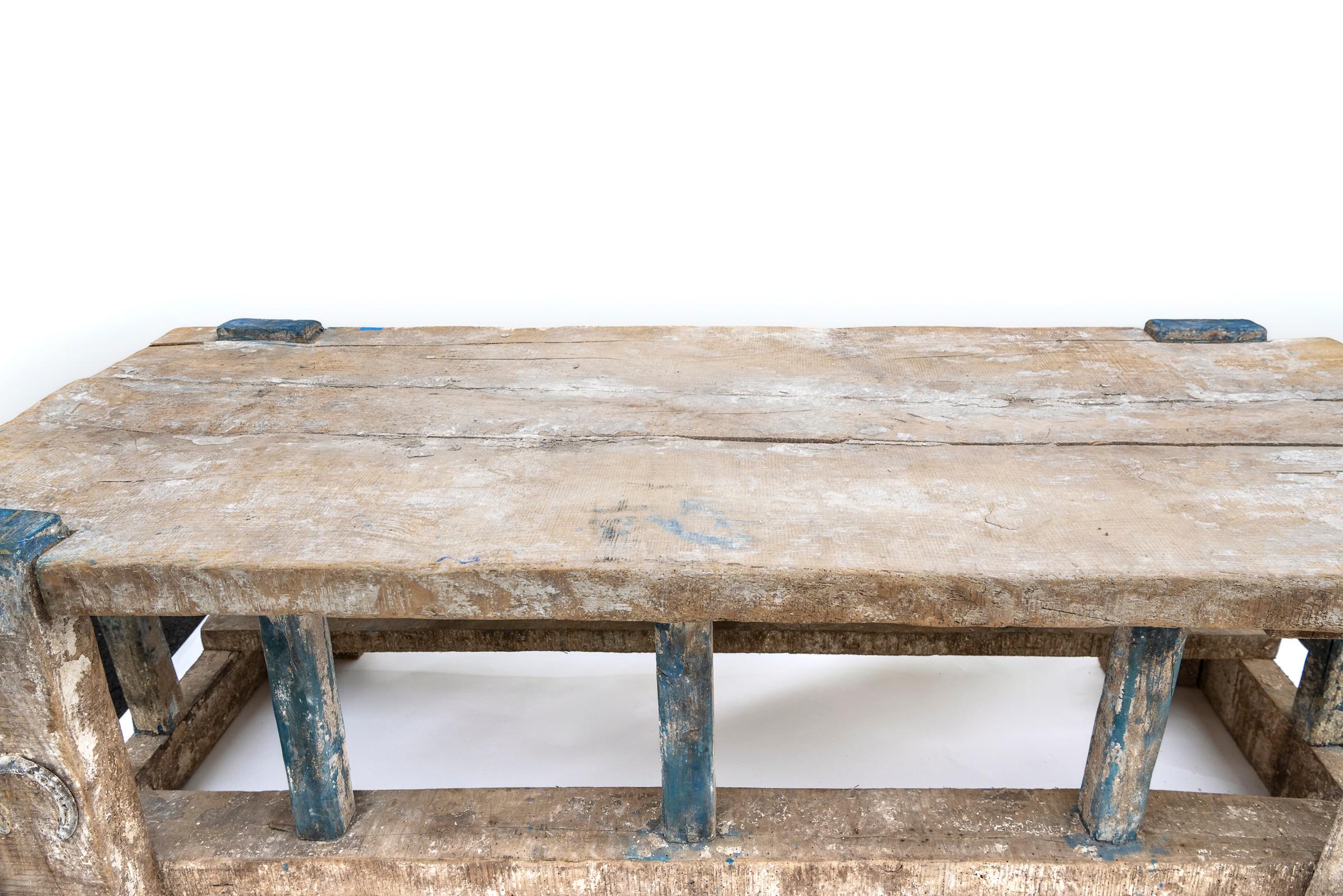 Painted 18th - 19th Century European Weathered Wood Carpenters Table For Sale