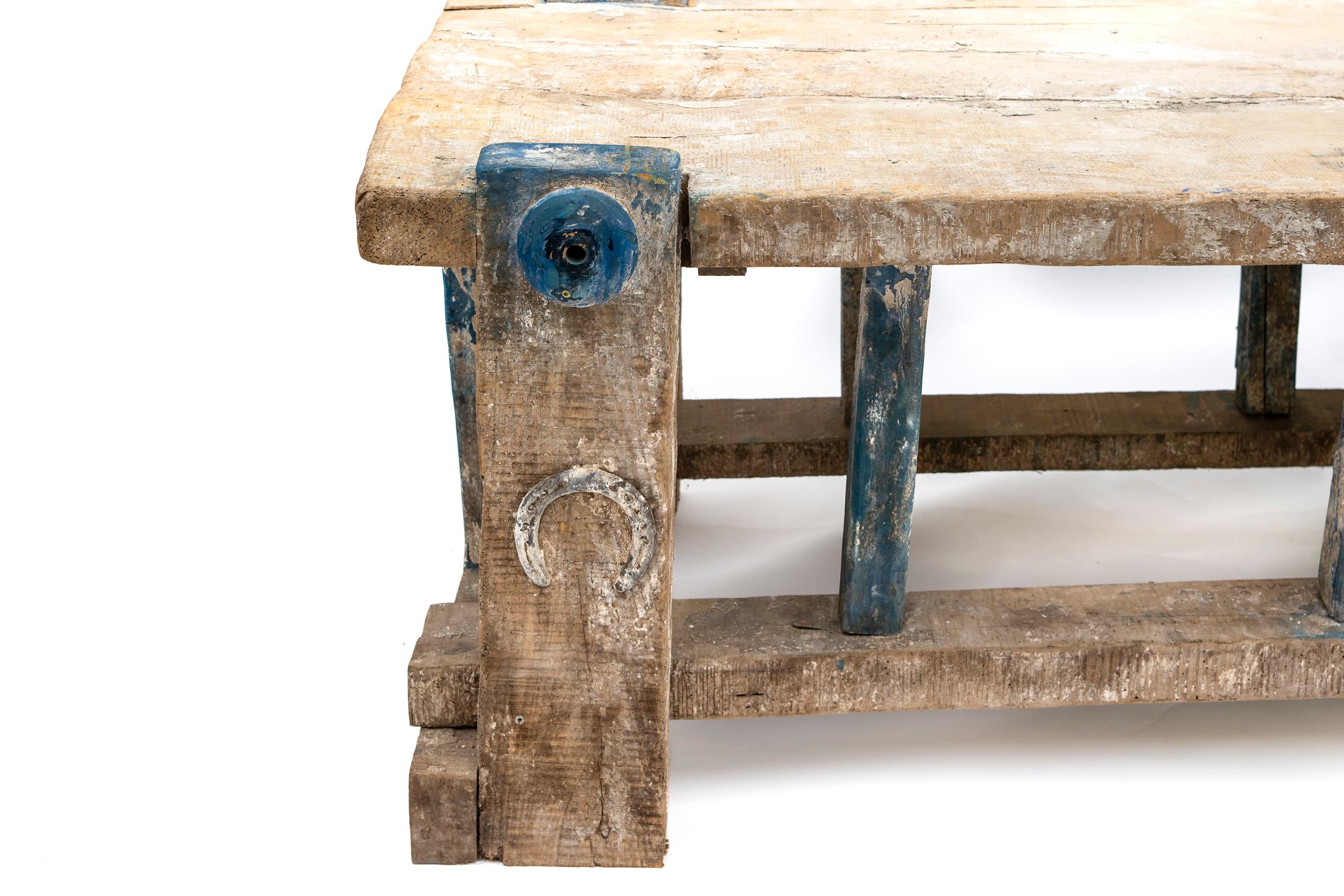 18th Century 18th - 19th Century European Weathered Wood Carpenters Table For Sale