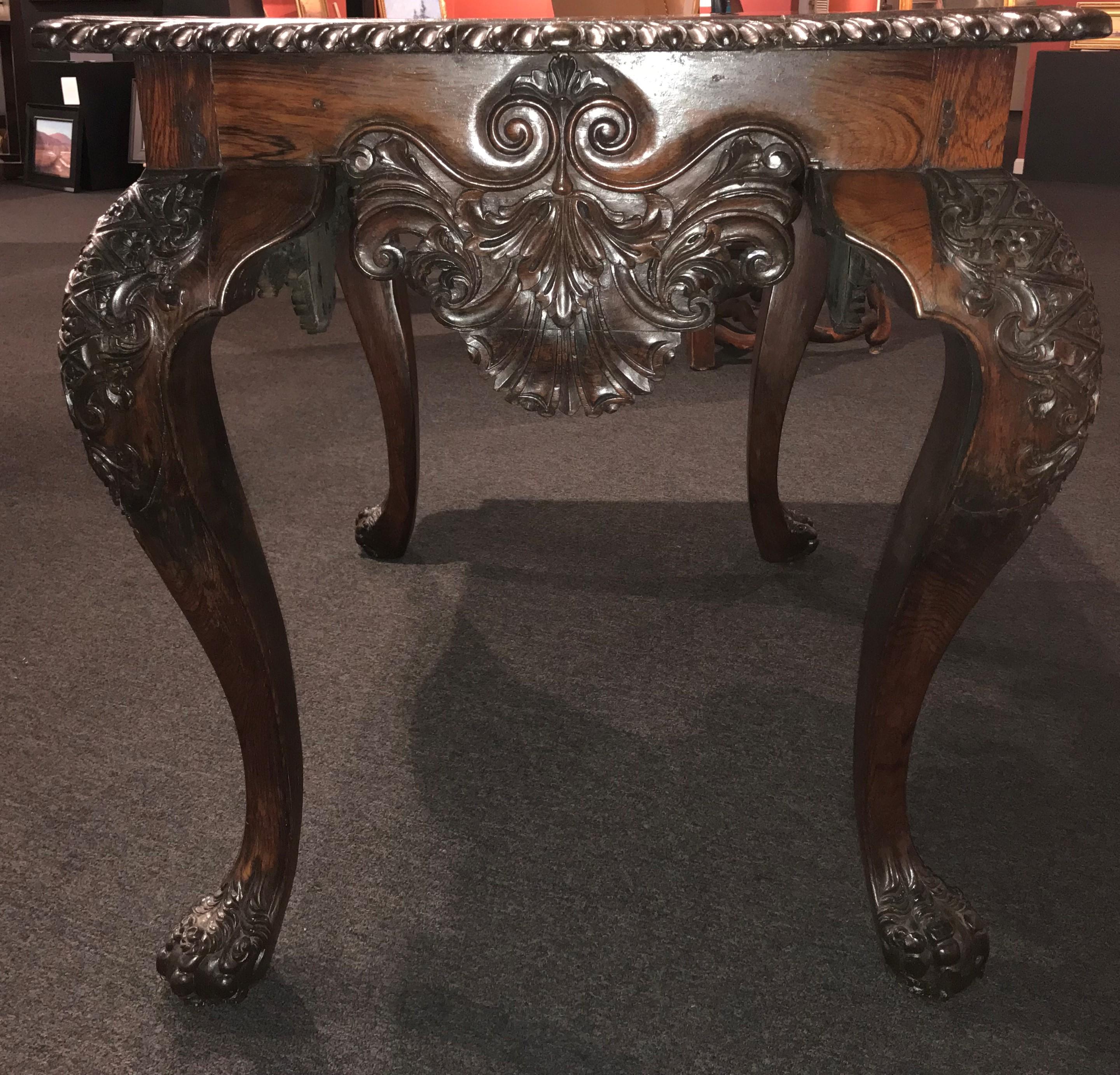 Hand-Carved 18th-19th Century Exceptionally Carved Portuguese Rococo Rosewood Center Table For Sale