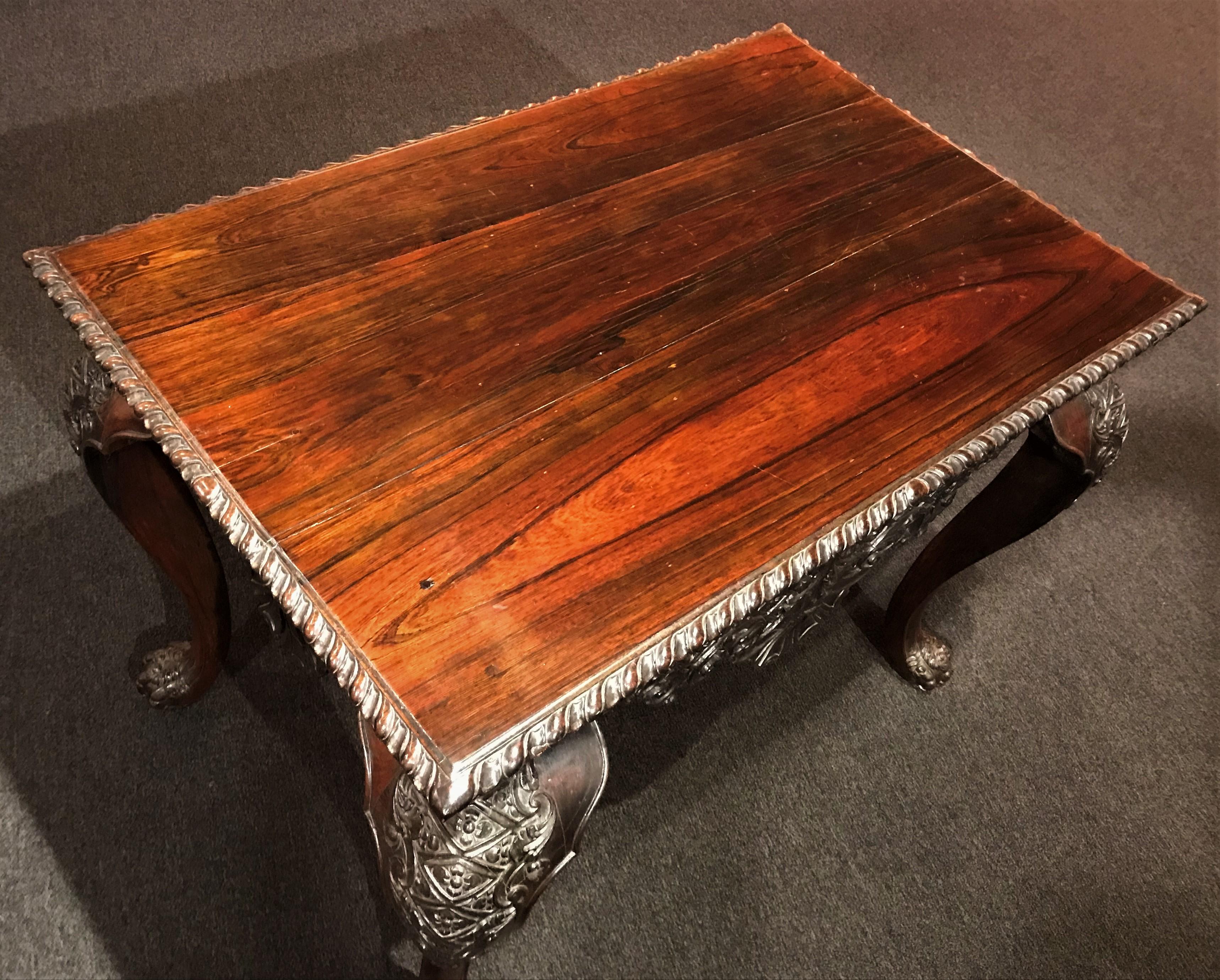 18th-19th Century Exceptionally Carved Portuguese Rococo Rosewood Center Table In Good Condition For Sale In Milford, NH