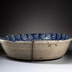 18th-19th Century, Fajalauza Bowl, Hand-Painted Blue & White Pottery, Granada