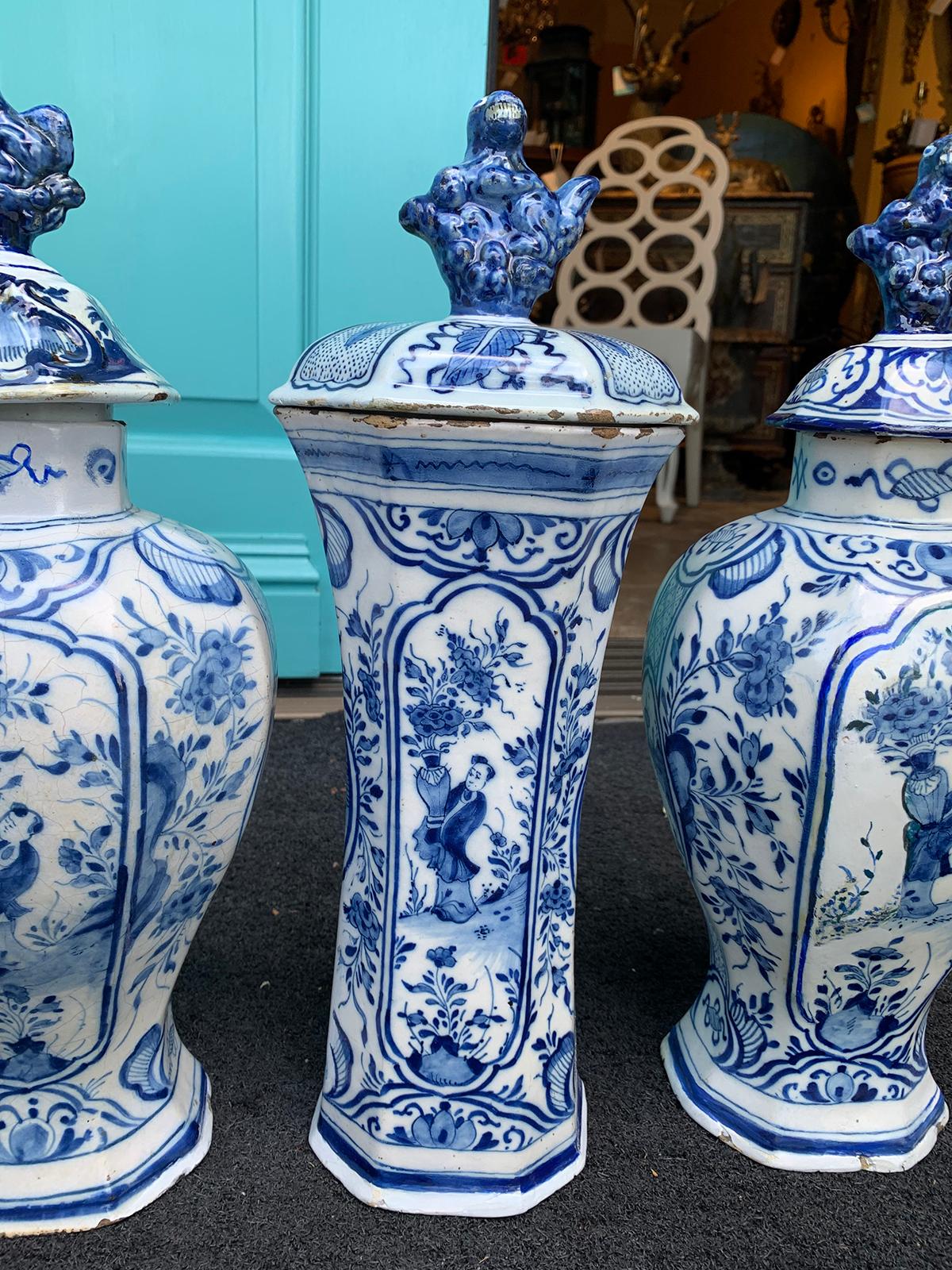 18th/19th Century Five Piece Delft Blue & White Garniture Set 7