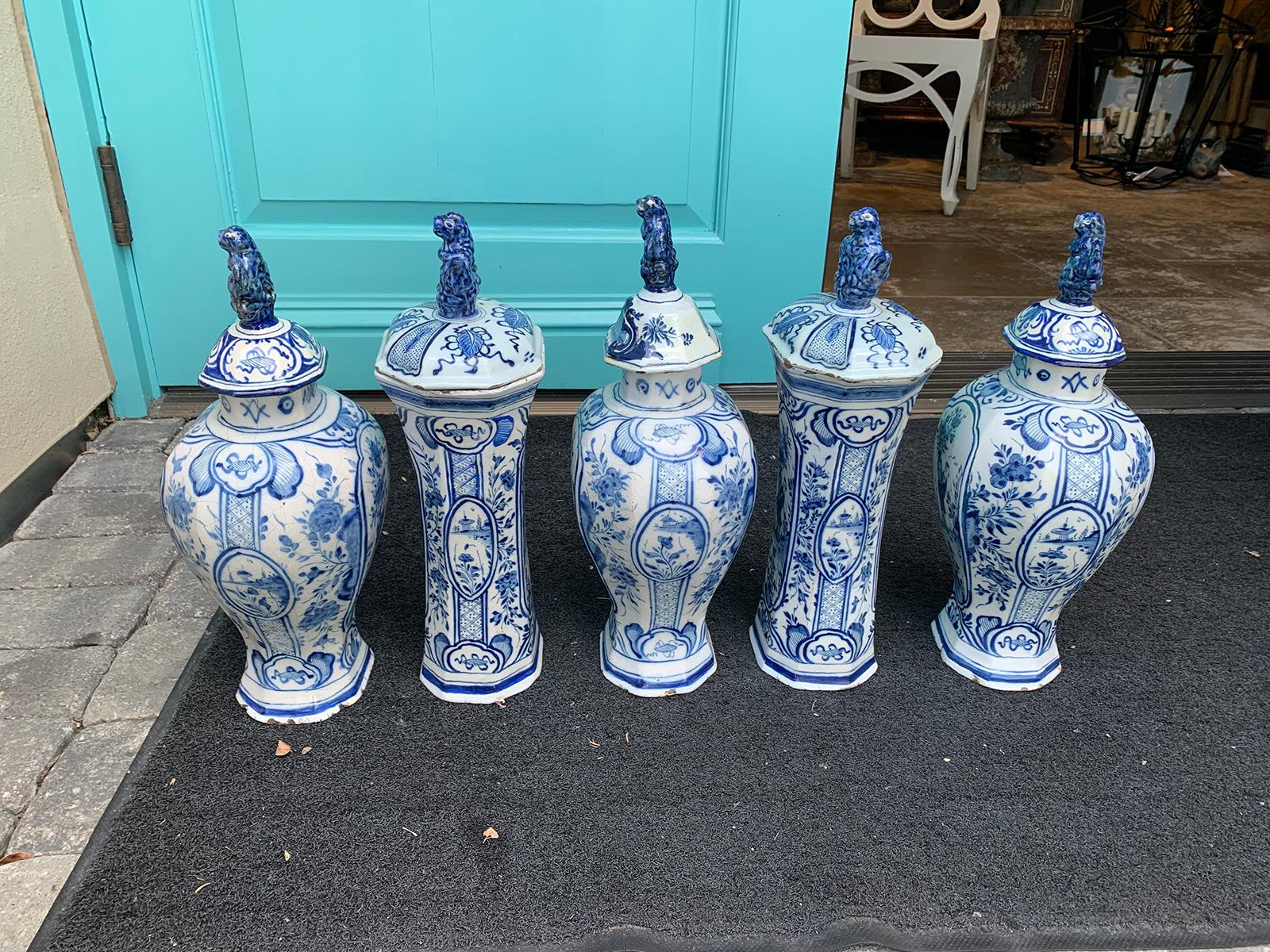 18th/19th Century Five Piece Delft Blue & White Garniture Set 2