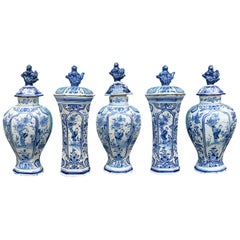 18th/19th Century Five Piece Delft Blue & White Garniture Set