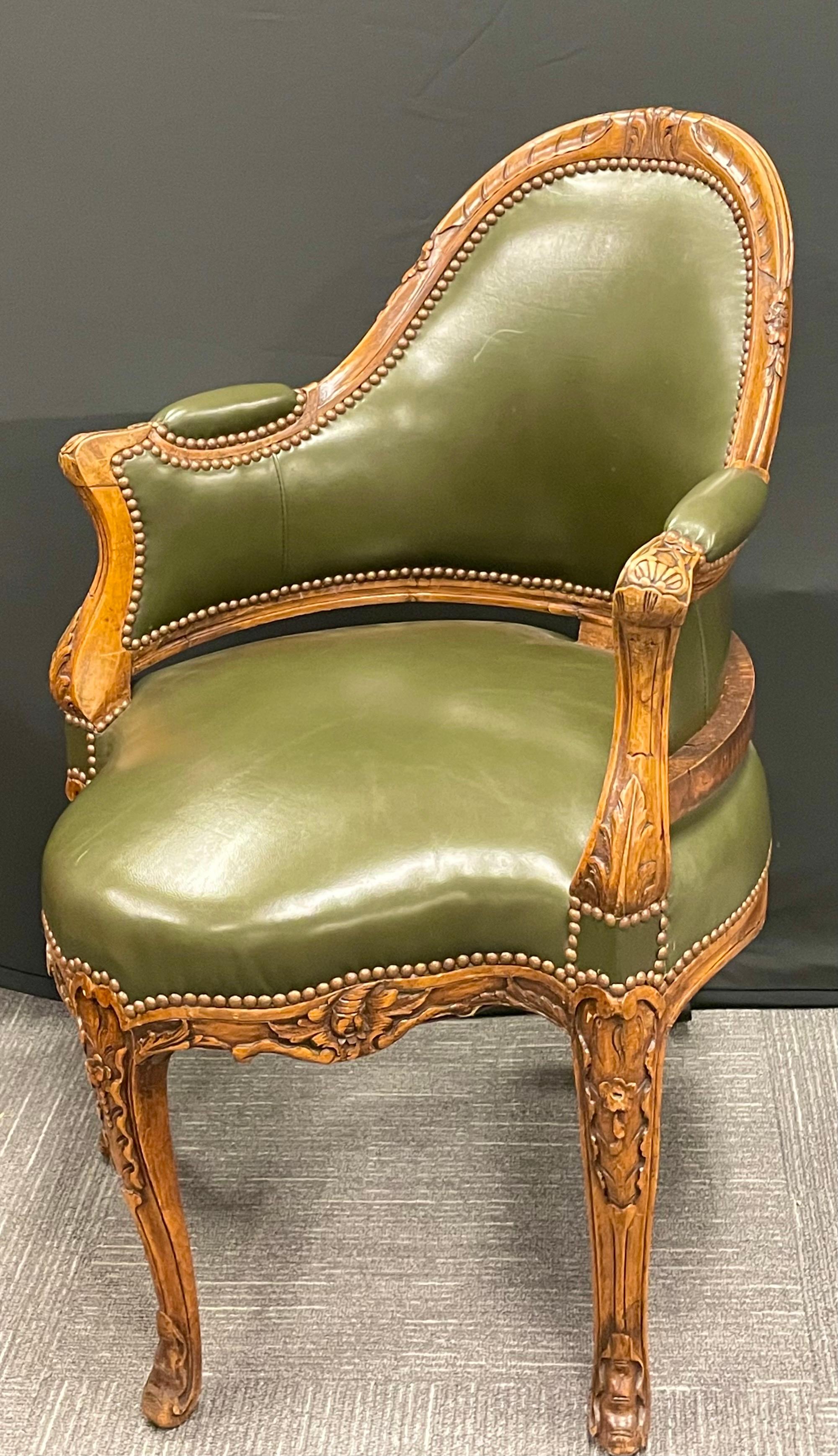 Louis XV 18th/ 19th Century French Bergère de Bureau or Corner Chair
