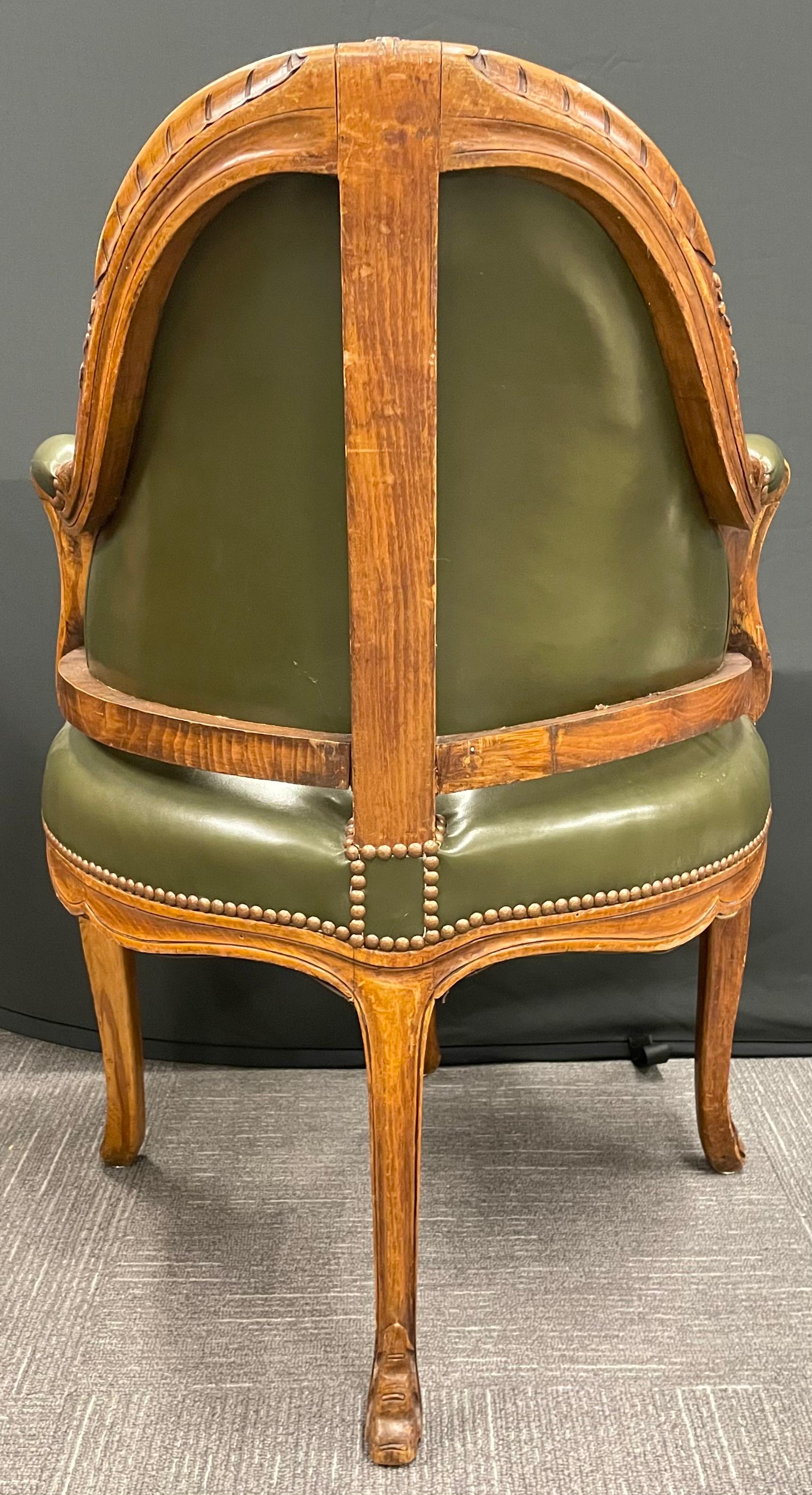 Leather 18th/ 19th Century French Bergère de Bureau or Corner Chair