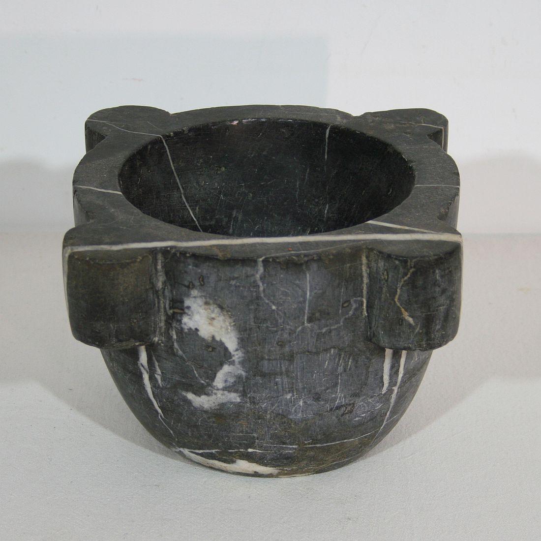 Belgian Black Marble 18th-19th Century, French Blue Stone Mortar