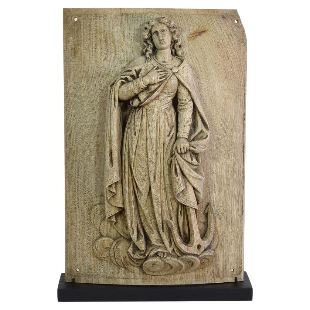 18th 19th Century French Carved Oak Panel of Saint Philomena