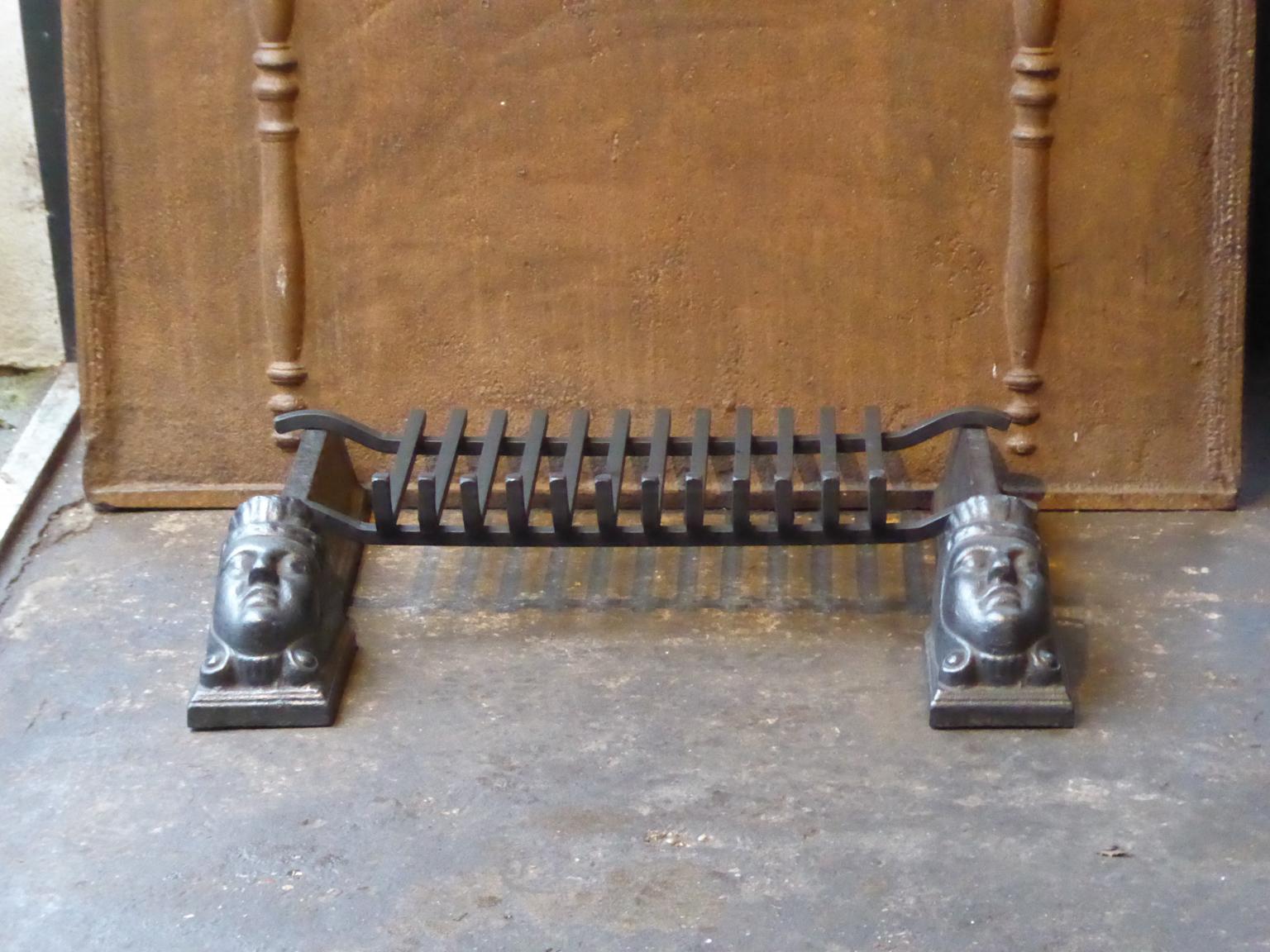18th-19th century French neoclassical fireplace basket - fire basket made of cast iron and wrought iron. The basket is in a good condition and is fully functional.