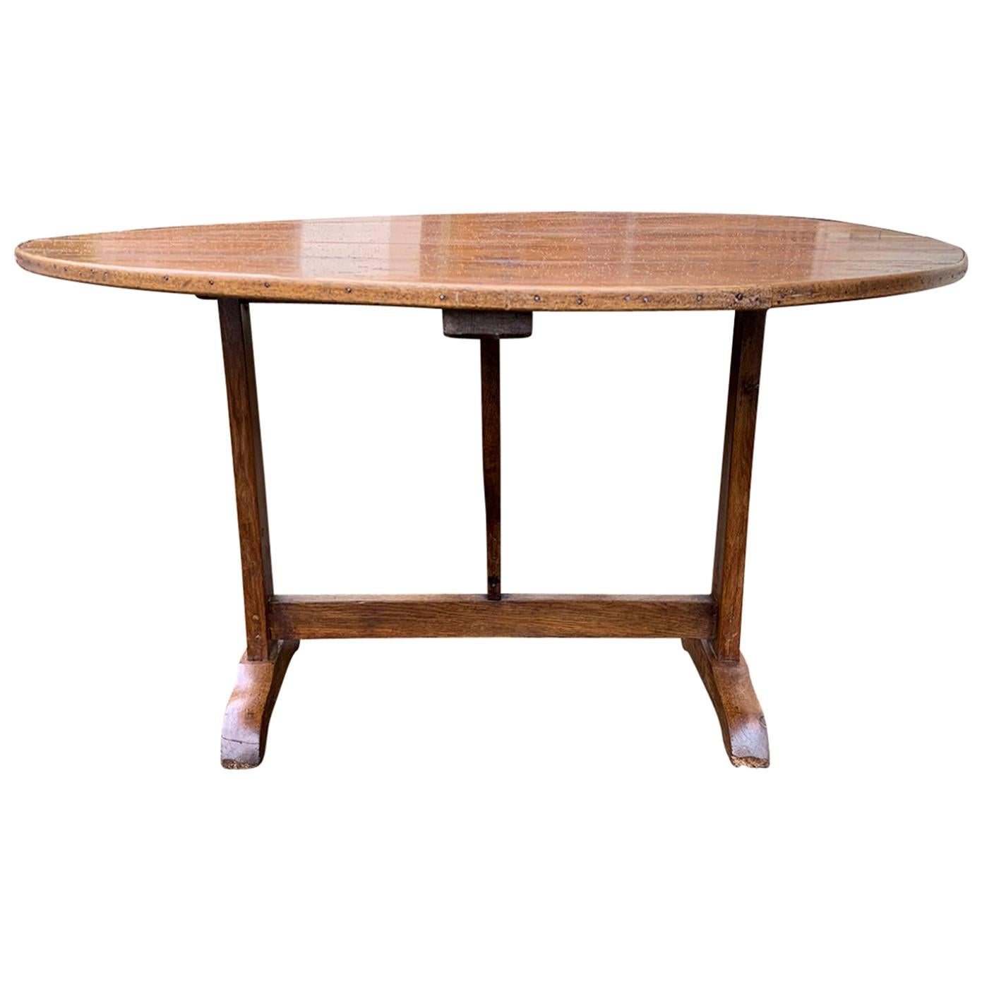 18th-19th Century French Fruitwood Round Tilt-Top Wine Tasting Table