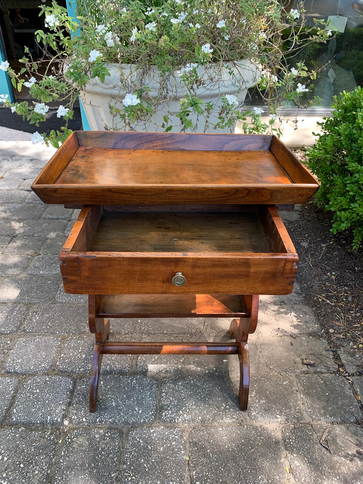 18th-19th Century French Fruitwood Vide Poche Side Table with Drawer 1