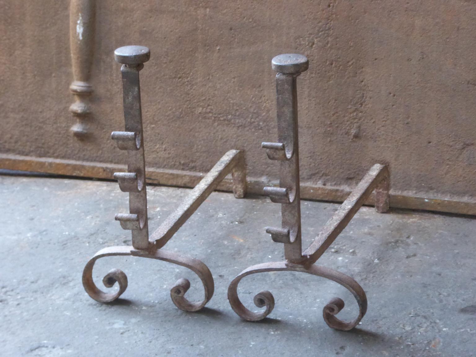 18th-19th Century French Gothic Style Andirons or Firedogs In Good Condition In Amerongen, NL