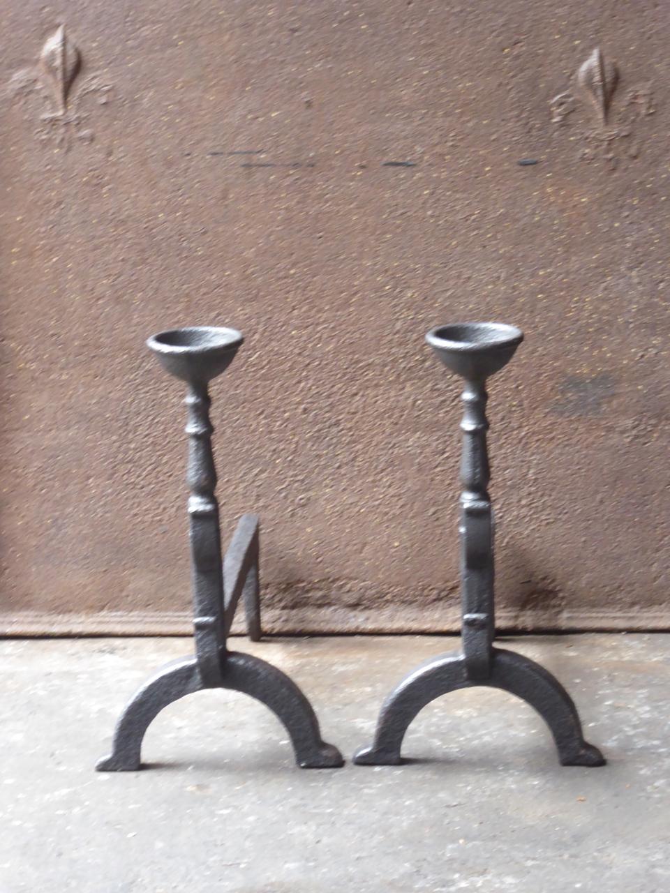 Cast 18th-19th Century French Gothic Style Andirons or Firedogs