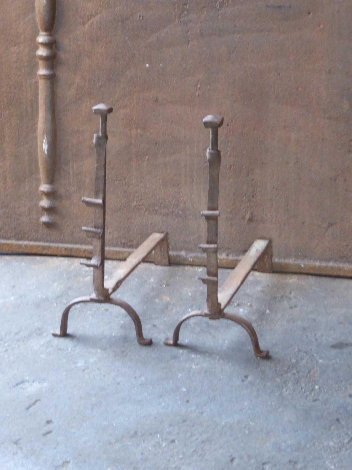 18th-19th Century French Gothic Style Andirons or Firedogs 1