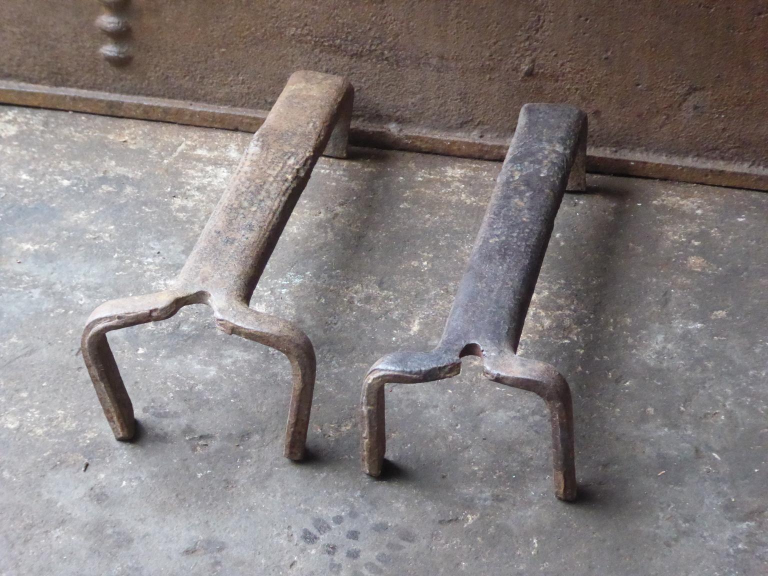 18th-19th Century French Gothic Style Andirons or Firedogs In Good Condition For Sale In Soest, NL